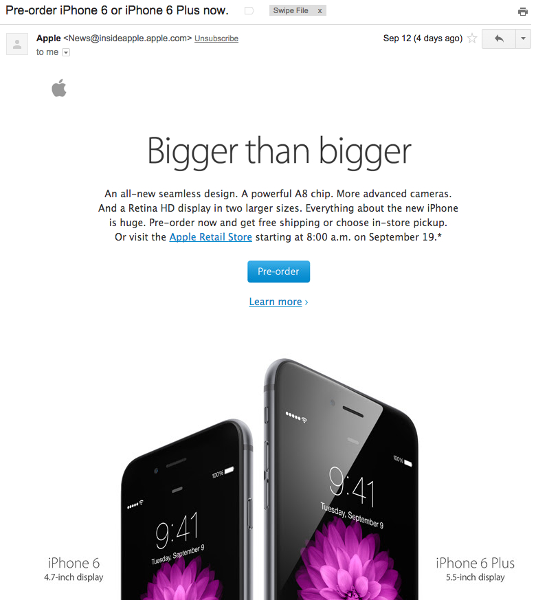 דיוור לקוחות בניוזלטר מיוחד לקראת השקת אייפון 6