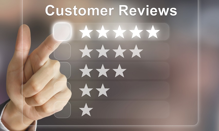 Business Hand Pushing Customer Reviews On Virtual Screen