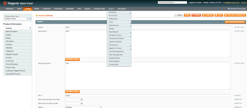 mgento admin panel